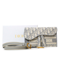 Dior Saddle Pochette Tela Jacquard Oblique Grigia, Bianca e Beige