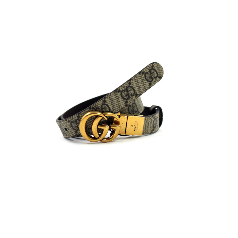 Gucci Cintura Reversibile GG Beige e Pelle Marrone