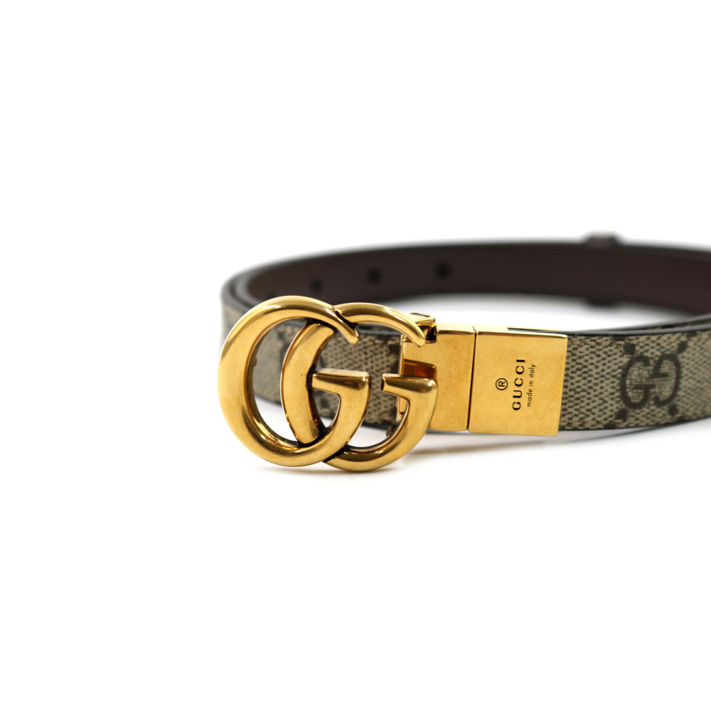 Gucci Cintura Reversibile GG Beige e Pelle Marrone