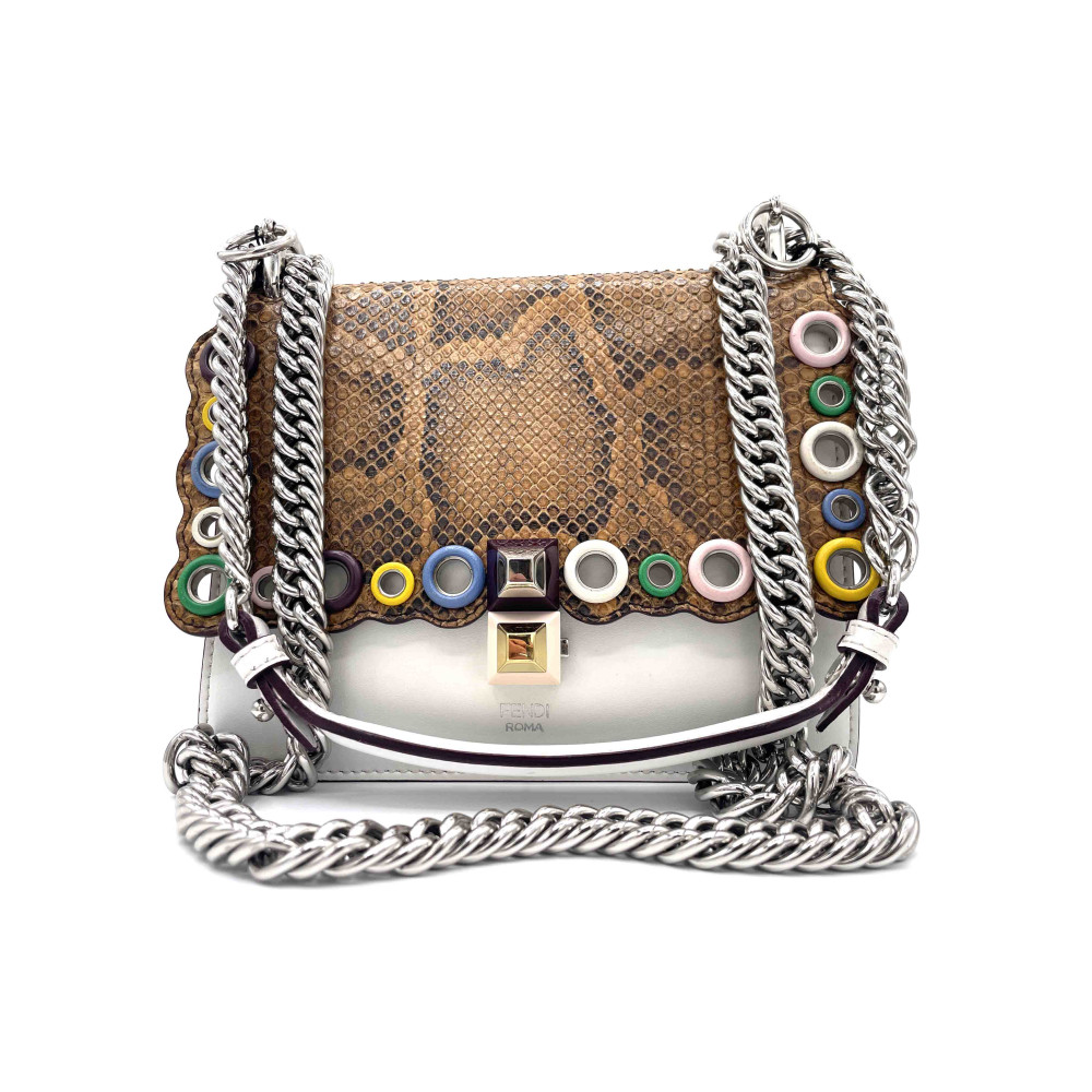 Fendi Kan I Pelle e Pitone Bianca e Multicolor