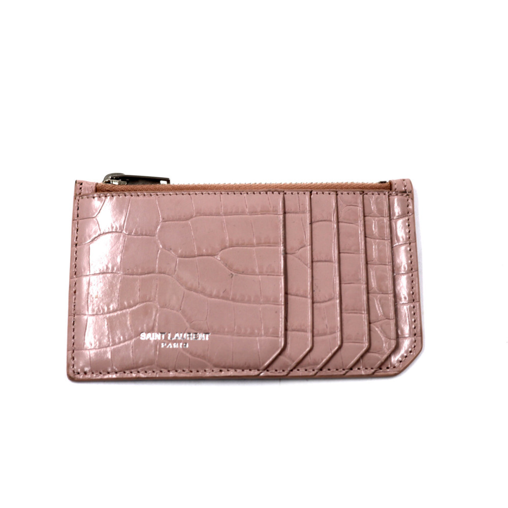 Saint Laurent Porte-cartes Croco Rose