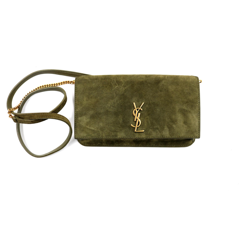 Saint Laurent Portacellulare Scamosciato Verde