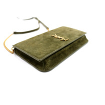 Saint Laurent Portacellulare Scamosciato Verde