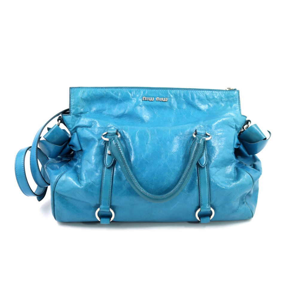 Miu Miu Bow Bag Pelle Turchese