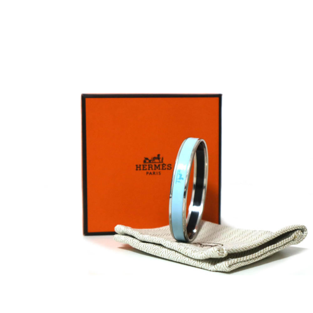 Hermes Bracciale Metallo e Smalto Azzurro