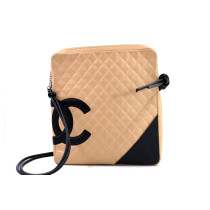 Chanel Cambon Schultertasche Beige und Schwarz Leder