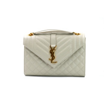 Saint Laurent Envelope Medium in Weißem Genarbtem Leder Trapuntata