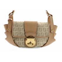 Fendi Pochette Tela e Pelle Beige