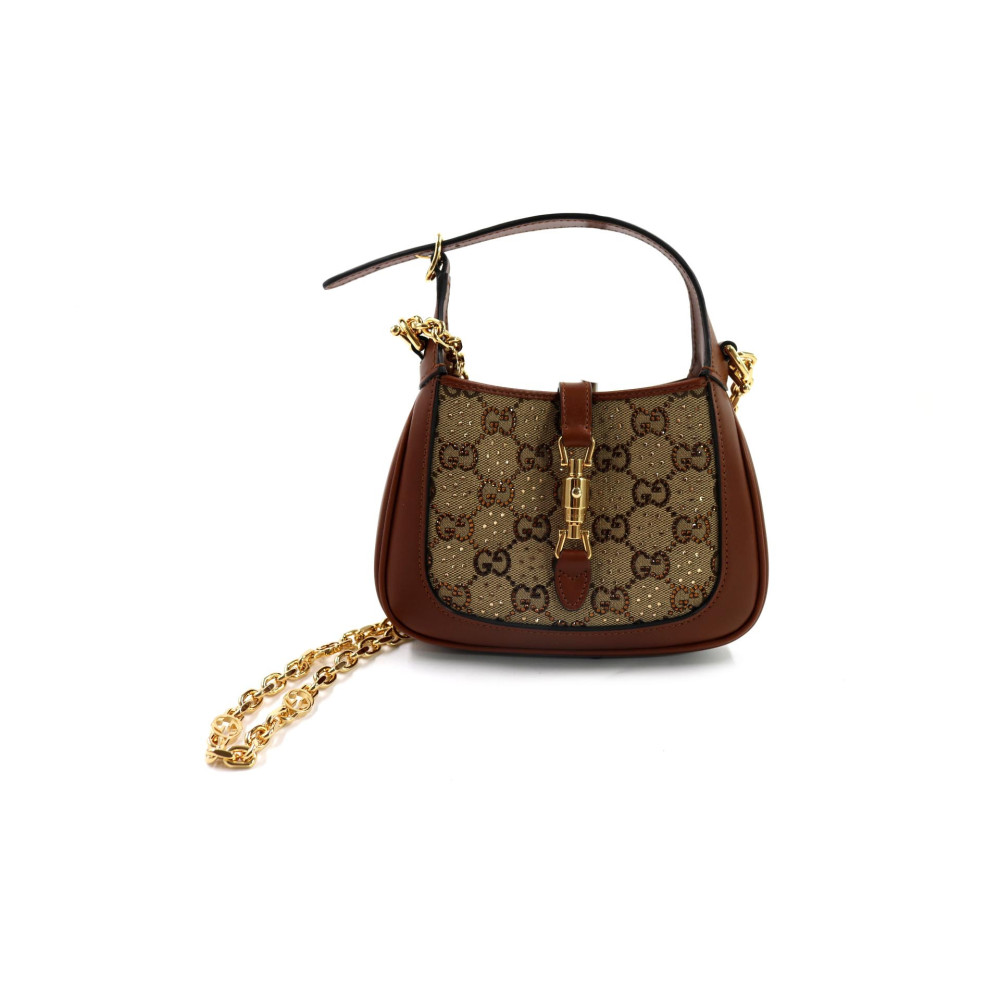 Gucci Jackie Pelle e Tessuto Marrone