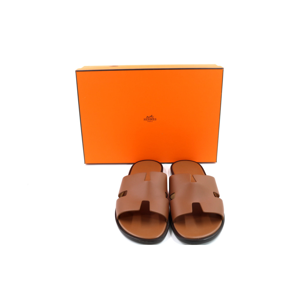 Hermes Ciabatte Uomo Izimir Pelle Marrone