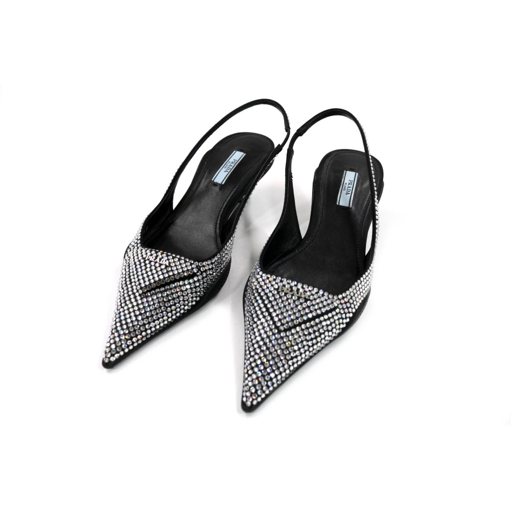 Prada Decolleté Sling Back Crystal Argento