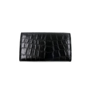 Saint Laurent Black Crocodile Print Leather Keychain