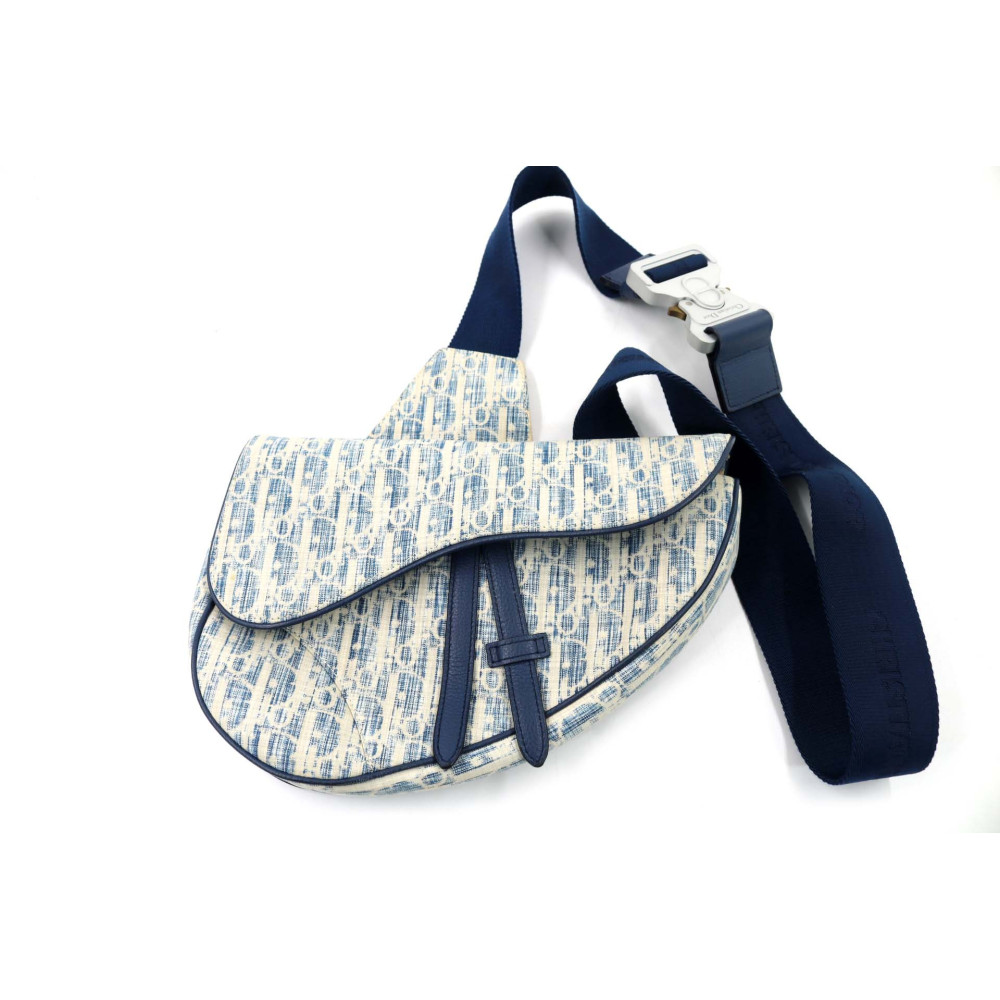 Dior Saddle Handtasche Stoff Weiß und Blau