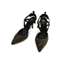 Fendi Sling Back Chaussures en Cuir et Chenille Noire et Marron
