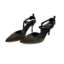 Fendi Sling Back Schuh aus Leder und Chenille Schwarz und Braun