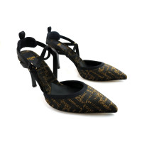 Fendi Sling Back Scarpa Pelle e Ciniglia Nera e Marrone