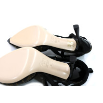 Fendi Sling Back Chaussures en Cuir et Chenille Noire et Marron