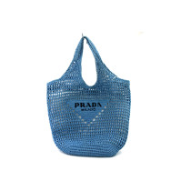 Prada Blue Straw Shopping Bag