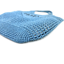 Prada Blue Straw Shopping Bag