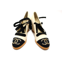 Chanel Keilabsatz Espadrilles Beige Stoff