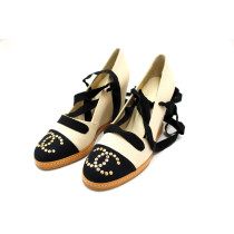 Chanel Beige Fabric Wedge Espadrilles