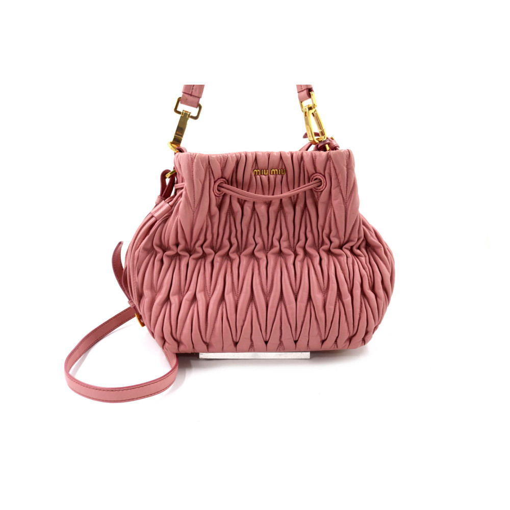 Miu Miu Pink Matelassé Leather Bucket Bag