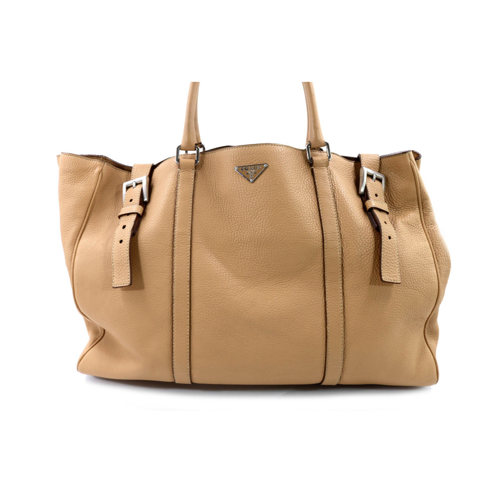 Prada Cream Leather Tote Shopping Bag