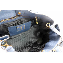 Prada Tote Daino Cuir de Veau Bleu