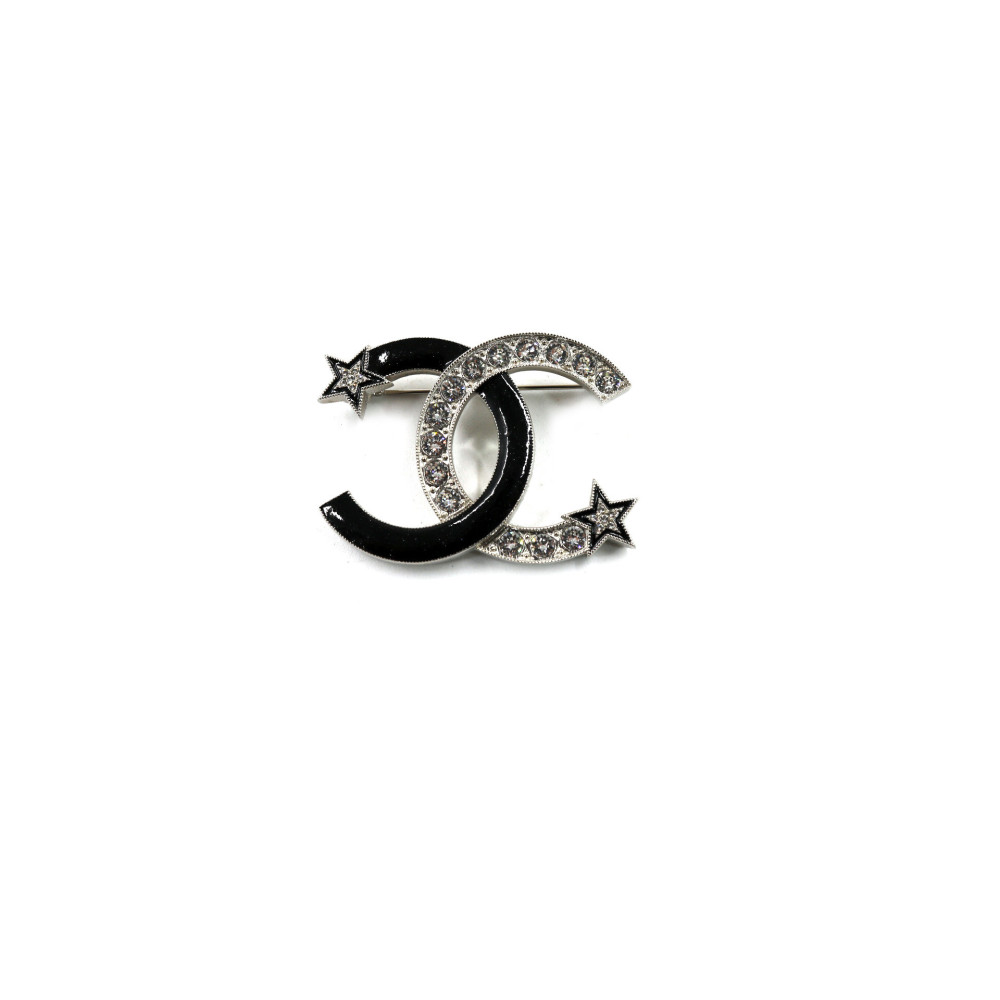 Chanel Spilla Acciaio Argento e Nero