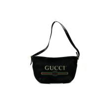 Gucci Print Half-Moon Hobo Pelle Nera