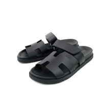Hermes Chypre Sandalen Schwarzes Leder
