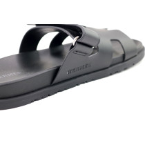 Hermes Chypre Black Leather Sandals
