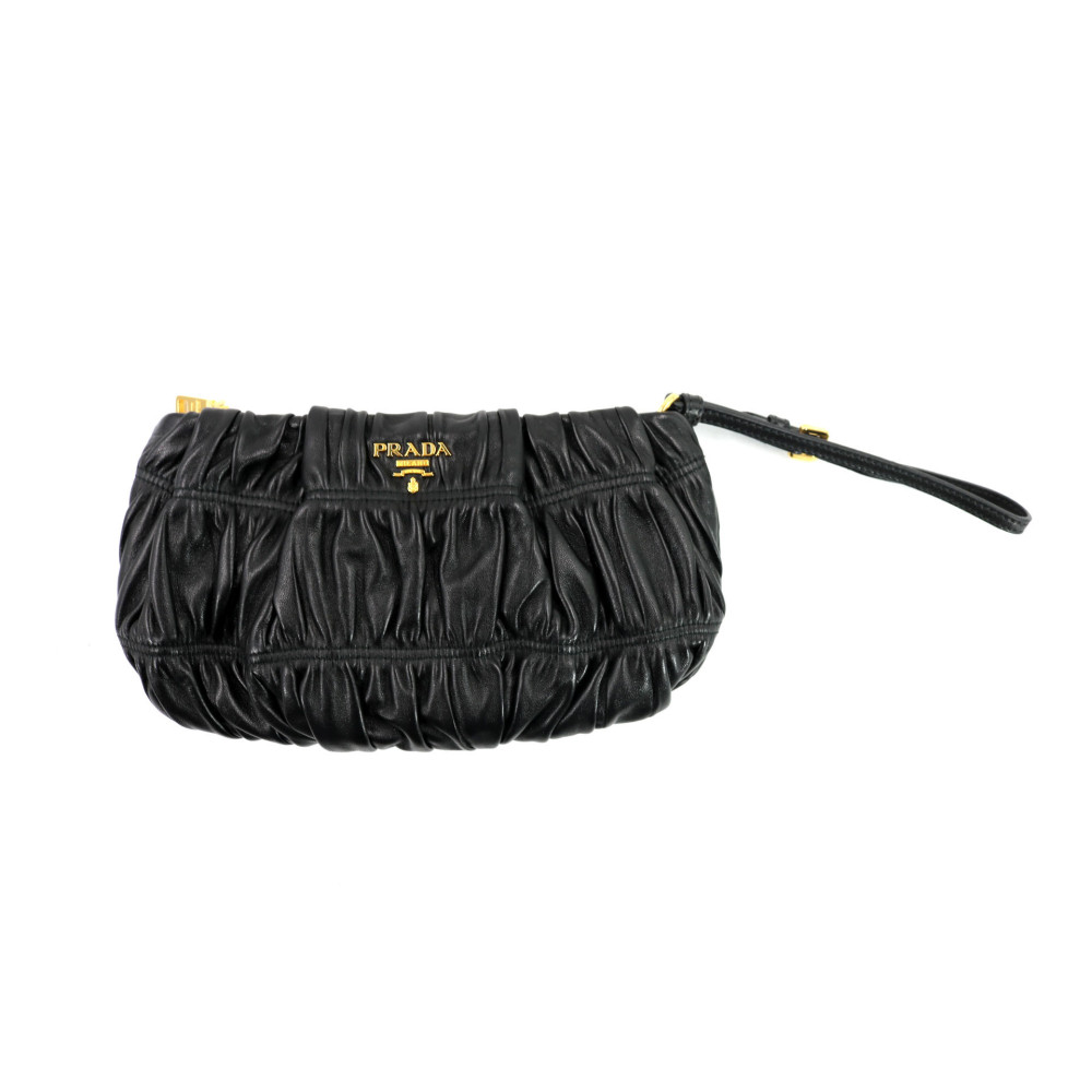 Prada Black Leather Gauffrè Clutch