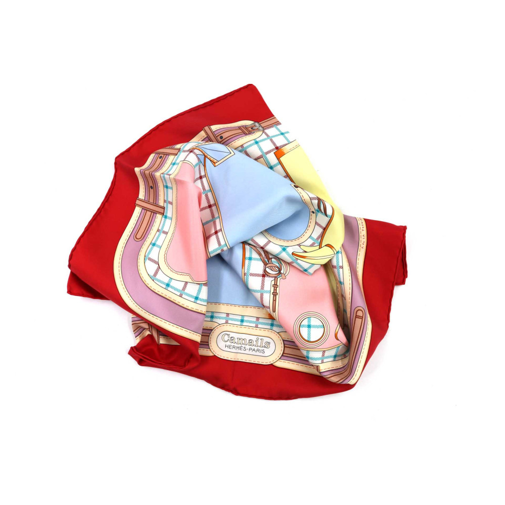 Hermes Foulard Camails Seta Rossa e Multicolor
