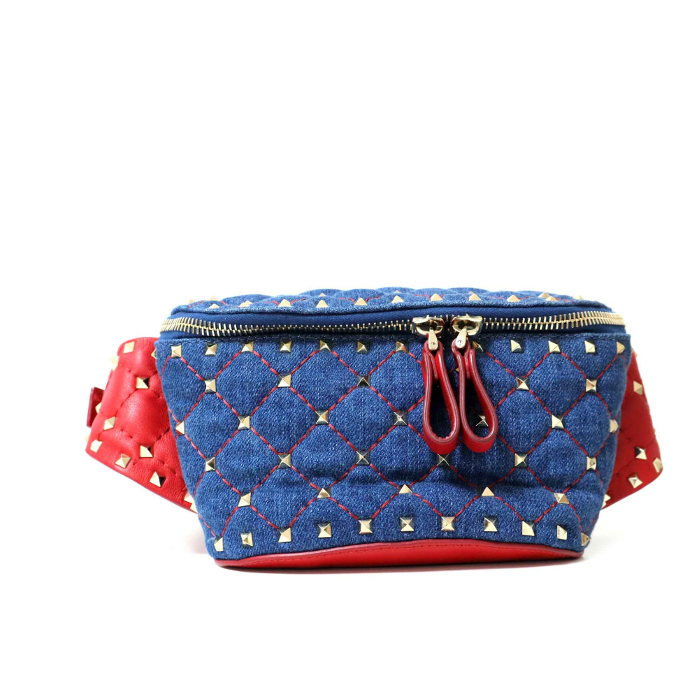 Valentino Rockstud Sac Banane Denim Bleu