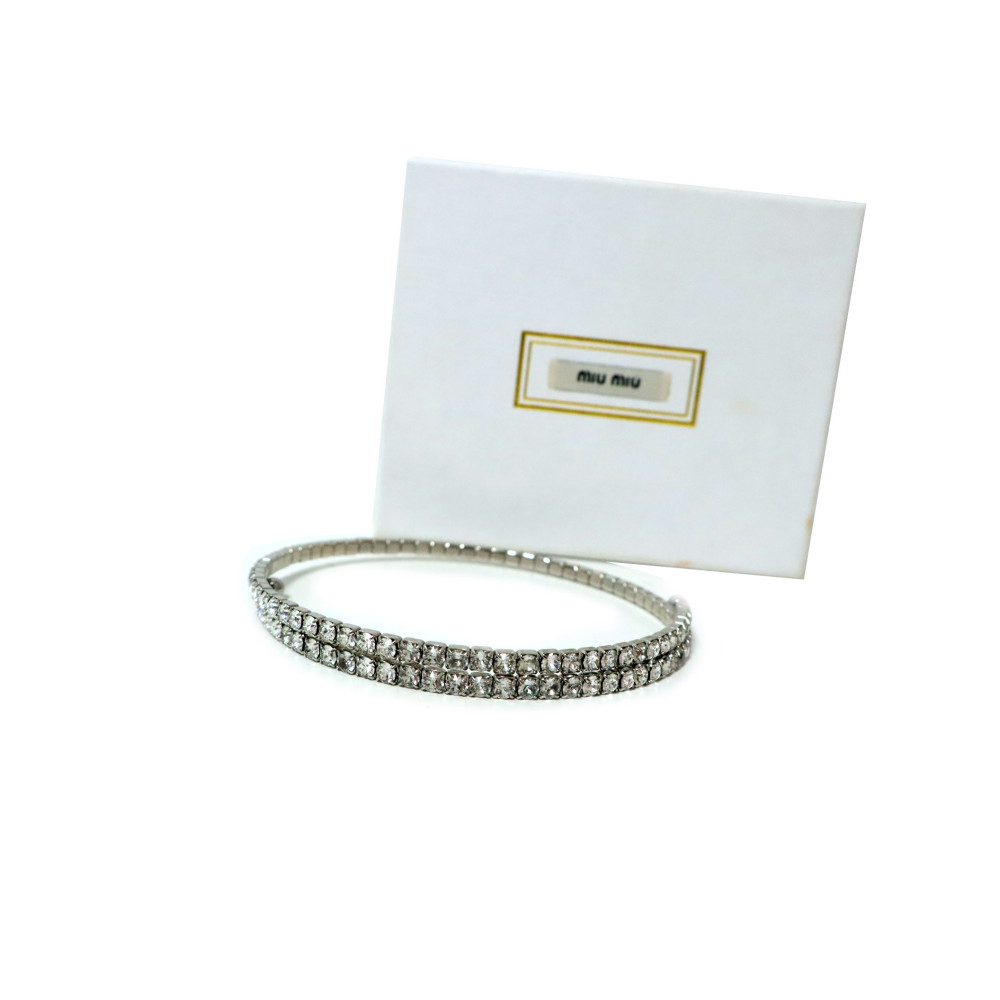 Miu Miu Silver Metal and Rhinestone Necklace