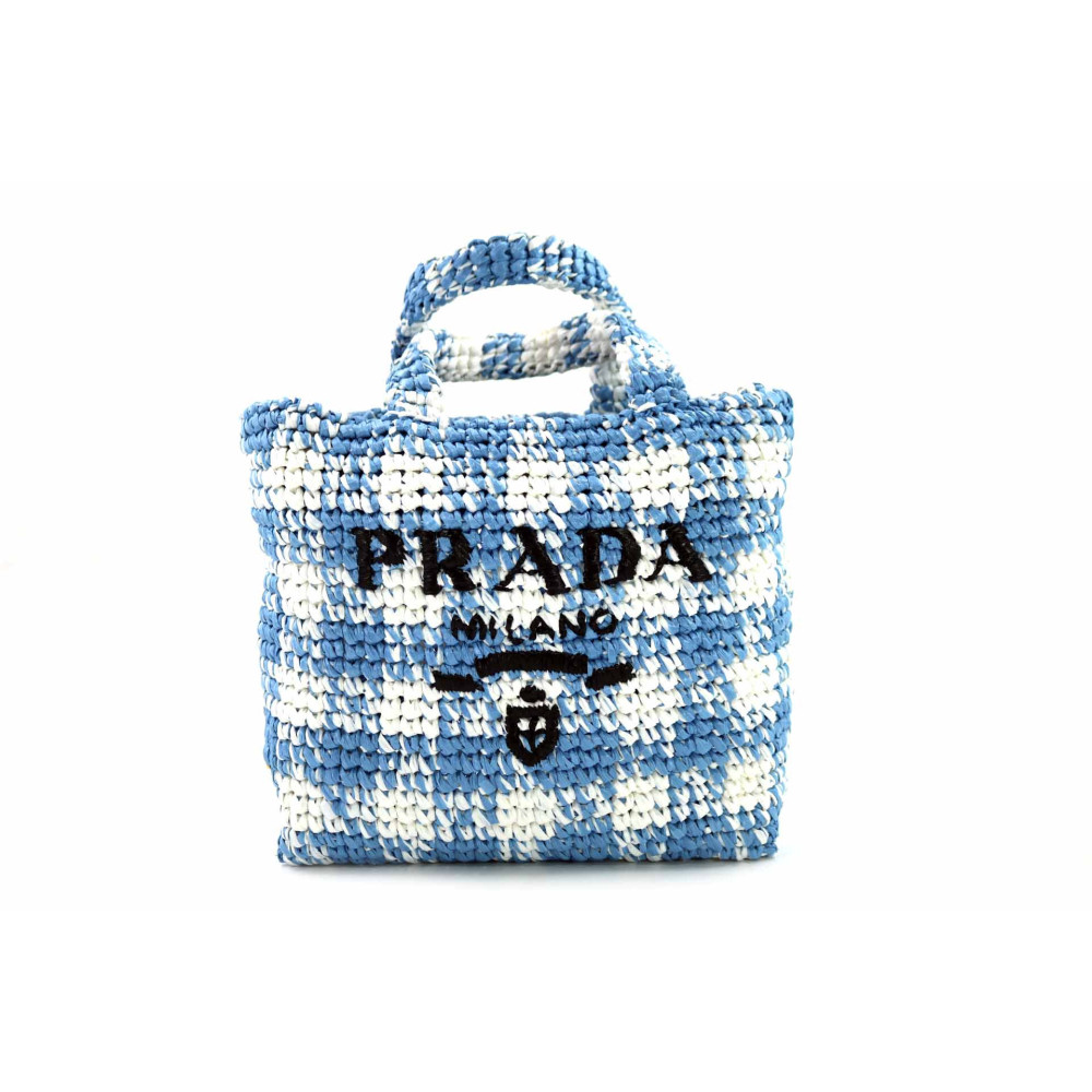 Prada Tote Bag Rafia Weiß und Hellblau