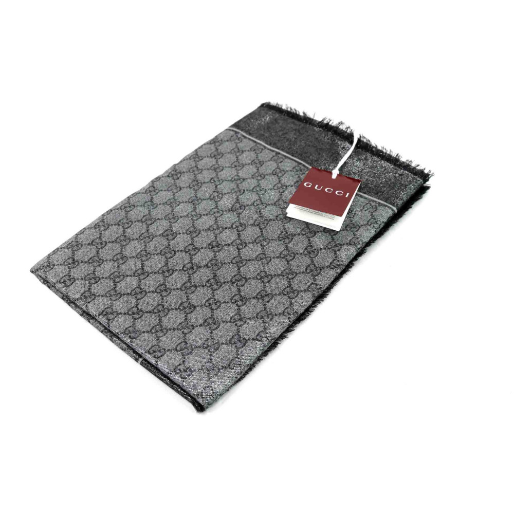 Gucci Black, Grey and Lurex Wool Scarf
