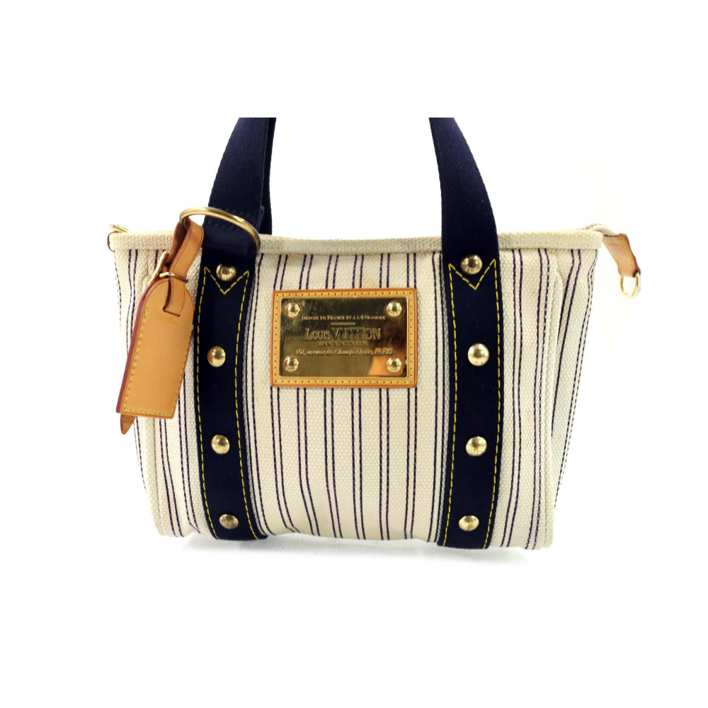 Louis Vuitton White Antigua Tessuto Beige e Blu