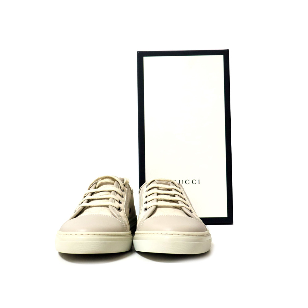 Gucci Sneackers Pelle e Tela Grigio Chiaro Ghiaccio