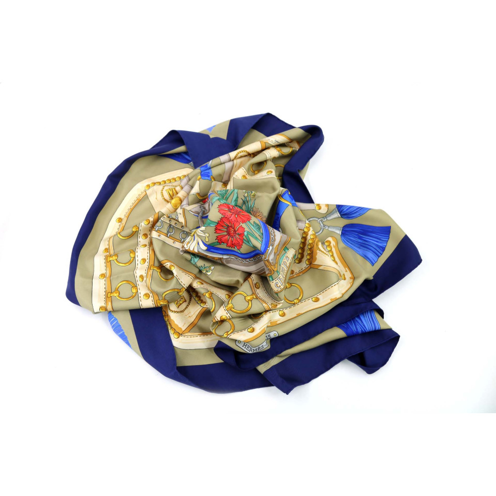 Hermes Foulard Aux Champs Seta Blu