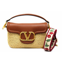 Valentino VLogo Baguette Rafia e Pelle Beige