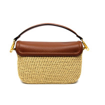 Valentino VLogo Baguette Rafia e Pelle Beige