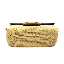 Valentino VLogo Baguette Rafia e Pelle Beige
