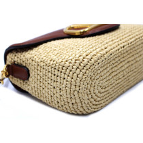 Valentino VLogo Baguette Rafia e Pelle Beige