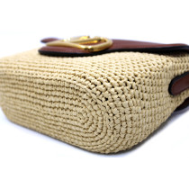 Valentino VLogo Baguette Rafia e Pelle Beige
