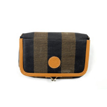 Fendi Pochette Vintage Pequin Tela Marrone e Nera
