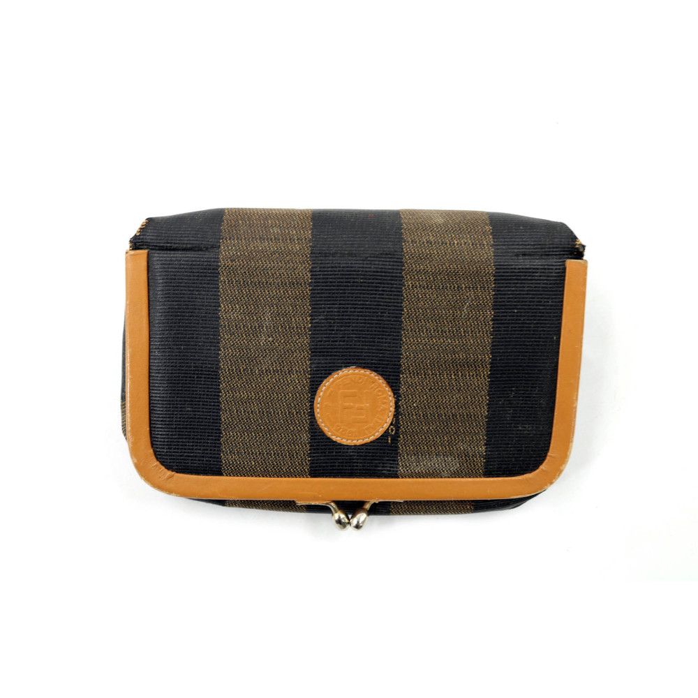 Fendi Pochette Vintage Pequin Tela Marrone e Nera