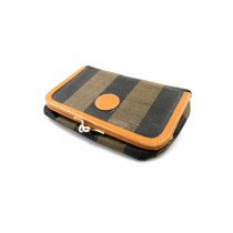 Fendi Pochette Vintage Pequin Tela Marrone e Nera