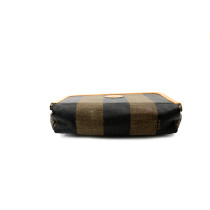 Fendi Pochette Vintage Pequin Tela Marrone e Nera